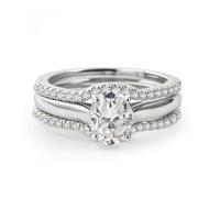 Nest of Light Oval Moissanite Ring Set for Women, 3Pcs Stackable Engagement Bridal Ring Set, Gold Plated Promise Ring Set for Her with Matching Stacking Band (Silver, 7)