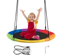 Nest Swing, Round Colorful Rainbow Hanging Seat, Adjustable Hanging Ropes, Safe and Sturdy Swing for Children Tree Park Backyard