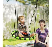 AIYAPLAY Kids Nest Swing Seat, Hanging Set with Height Adjustable Ropes for Kids, 60cm Diameter Round Saucer Swing Chair for Outdoor, Garden, Black/Green