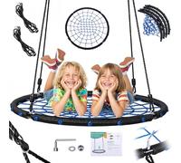 Nest Swing Seat for Kids, Spider Web Tree Swing, Heavy-Duty Steel Frame Reinforced Multi-Strand Ropes 10mm Thicker Web & Secure Knots Design 200kg/440lbs Adjustable Height 2 Children/1 Adult