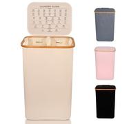 Nest Zest 100L Double Laundry Basket with Lid, 2 Compartments to Sort Washing, Hamper Laundry Bin with Care Guide & 2 Removable Inner Bags, Dirty Clothes Basket with Bamboo Rim Oxford Fabric (Beige)