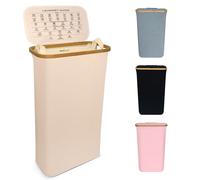 Nest Zest 60L Slim Laundry Basket with Lid, Washing Basket for Laundry, Hamper style Linen Bin with Care Guide & Removable Inner Bag, Dirty Clothes Bin with Sturdy Bamboo Rim and Oxford Fabric (Beige)