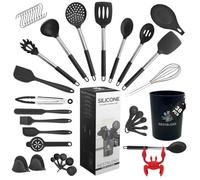 NestBlend Nonstick Black Steel Kitchen Utensils Set - 38 Pieces Kitchen Utensil Set - Kitchen Gadgets Cookware Set - Cooking Utensils Silicone Kitchen Set - Utensils Set with Holder Heat Resistant