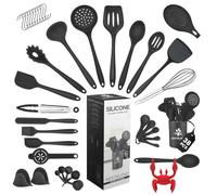 Nestblend Nonstick Kitchen Utensils Set - Silicone Kitchen Cookware Gadgets with Holder - Spoon Holder - Heat Resistant - Dishwasher Safe - BPA Free - 38 Pieces (Black)