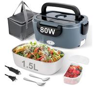 NestDin 80W Electric Lunch Box for Adults, 1.5L Stainless Steel Food Warmer Lunch Box, 12V/24V/110V Portable Heated Lunch Box for Car/Truck/Office, Leak-Proof, Dishwasher-Safe with Insulated Bag(Blue)