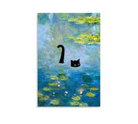 Nestemfo Black Cat in Summer Pond Poster Canvas Art Painting Office Home Wall Decor 12x18inch(30x45cm)