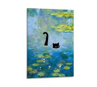 Nestemfo Black Cat in Summer Pond Poster Canvas Art Painting Office Home Wall Decor 20x30inch(50x75cm)