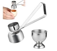 Nesthetics Egg Cup Set, Stainless Steel Egg Cup Holder & Double Sided Egg Topper Opener Cracker Great Size Easter Egg Cup for Soft Boiled Eg (2 Pcs & 1 egg opener)