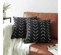 Nestinco Set of 2 Black Pillow Covers 18 x 18 inches Boho Aztec Polyester Blend Square Decorative Throw Pillow Covers for Sofa Couch Bed Decor
