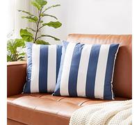 Nestinco Set of 2 Striped Pillow Covers Navy Blue and White Square Decorative Throw Pillow Covers 22 x 22 inches for Sofa Couch Bed Decor