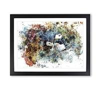 Nesting Atlantic Puffins In Abstract Modern Art Framed Print | A2 Black Framed Wall Art | Ready to Hang | Abstract Fantasy Picture | Living Room Bedroom Lounge Office