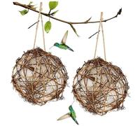 Nesting Balls for Birds, 2Pcs Bird Nesting Material, 3 Inch Refillable Bird Ball with Hanging Rope, Hummingbird House Material for Garden, Patio, Ball
