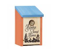 Relaxdays Nest Box for Tits, Sparrows, 32 mm, Cleaning Flap, Wood, Hanging Bird House, Orange/Blue