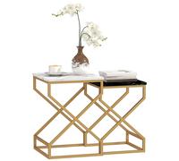 Nesting Coffee Table 2 Piece Set Marble Effect Side Tables Frame Gold