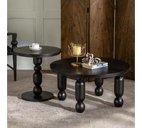 Nesting Coffee Table, Black Round Coffee Table Set of 2 with Storage Shelf, Modern Sofa Side Table Center Table for Living Room, Bedroom, Apartment, Home Office,A