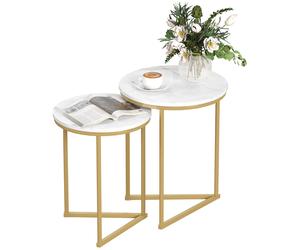 Nesting Coffee Table Set 2pc Gold Tone White Marble MDF Steel 45x45x55cm Pair UK