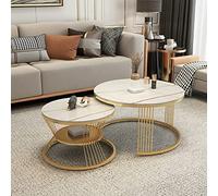 Nesting Coffee Table Set of 2 Modern Round Accent Side Table Sofa Table with Storage Shelf Stacking Coffee Table with Sintered Stone Slate Top Metal Frame for Small Space, Living Room