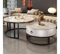 Nesting Coffee Table Set of 2, Round Coffee Table with Drawer Storage for Small Spaces, Perfect for Living Room, Home Office, or Bedroom