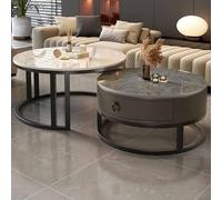 Nesting Coffee Table Set of 2, Round Coffee Table with Drawer Storage for Small Spaces, Perfect for Living Room, Home Office, or Bedroom