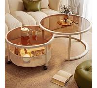 Nesting Coffee Table Set of 2, Round Glass Top with Metal Frame, Stackable and Space-Saving Side Tables for Living Room, Bedroom, Office, Small Spaces