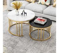 Nesting Coffee Table Set of 2 Round Marble Effect with Gold Metal Legs Multifunctional Side Tables for Living Room Stylish Modern Design 70cm + 50cm Combination