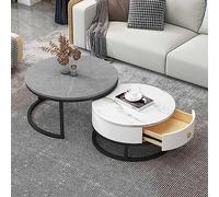 Nesting Coffee Table Set of 2 with Marble Effect MDF Top & 2 Drawers - Stylish Living Room Furniture for Home Décor & Space-Saving Solution