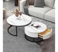 Nesting Coffee Table Set of 2 with Marble Effect MDF Top & 2 Drawers - Stylish Living Room Furniture for Home Décor & Space-Saving Solution