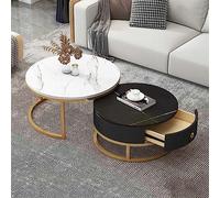 Nesting Coffee Table Set of 2 with Marble Effect MDF Top & 2 Drawers - Stylish Living Room Furniture for Home Décor & Space-Saving Solution