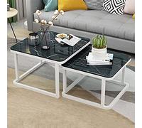 Nesting Coffee Table Set of 2Stackable Marble Effect Side Tables with Smooth Tempered Glass Top for Living RoomMetal Frame (White 70cm & 60cm Black)