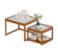 Nesting Coffee Table Set, Stackable Side Tables with Glass Top and Bamboo Frame for Living Room, Balcony, Apartment, Home, and Office