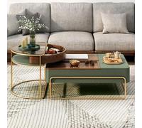 Nesting Coffee Table Set with 360° Rotating Storage, Liftable Design, Set of 2 for Living Room and Balcony, Functional Center Tables