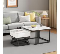 Nesting Coffee Table Set with Open Storage Shelf, Space-Saving Center Table Set with MDF Tops, 70L x 70W x 45H cm, White+Black Aosom UK