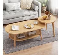 Nesting Coffee Table Set with Solid Wood Legs and Storage Shelf for Living Room