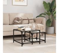(black) vidaXL Nesting Coffee Tables 2 pcs with Transparent Glass Top Table Steel