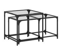 (black) vidaXL Nesting Coffee Tables 2 pcs with Transparent Glass Top Table Steel