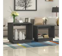 Nesting coffee tables 2pc Grey Solid Pinewood 50x40x47 & 40x25x32 cm set compact