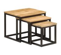 vidaXL Nesting Coffee Tables Nestinge Table 3 pcs Solid Wood Mango and Iron