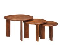 Nesting Coffee Tables 3-piece Honey Brown Solid Mango Wood Ø54x40cm Modern Set.
