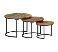 Nesting Coffee Tables 3-Piece Solid Acacia Wood Top Black Iron Frame Ø35-55cm XL