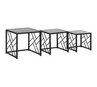 Nesting Coffee Tables 3pc Grey Square Metal Criss-Cross Frames Small Med Lrg Set