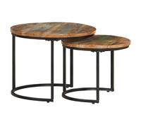 Nesting Coffee Tables 3pc Solid Acacia Wood and Black Iron Ø55/45/35x40/35/29cm