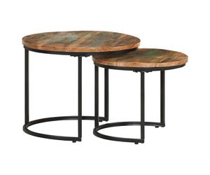 Nesting Coffee Tables 3pc Solid Acacia Wood and Black Iron Ø55/45/35x40/35/29cm