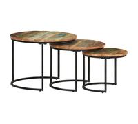 Nesting Coffee Tables 3pc Solid Acacia Wood Top Black Iron Legs Ø55/45/35cm set