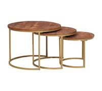 Nesting Coffee Tables 3pc Solid Mango Wood & Black Steel Ø54/Ø40/Ø34cm Modern XL