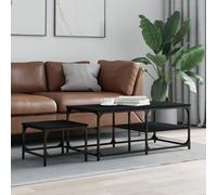 Nesting Coffee Tables Black Engineered Wood & Metal 100x50x40cm+39x39x29cm Pair