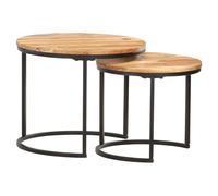 Nesting Coffee Tables Black Frame Solid Acacia Wood 55/45/35cm Round Natural set