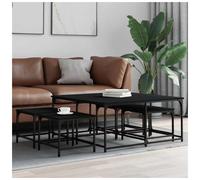 Nesting Coffee Tables Black Industrial Engineered Wood 100x100x45cm 5pc Compact