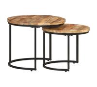 Nesting Coffee Tables Black Solid Acacia Wood & Powder-Coated Iron set Ø55/45/35