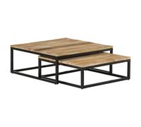 Nesting Coffee Tables Natural Mango Wood Top with Black Iron Base 70x68/60x60cm