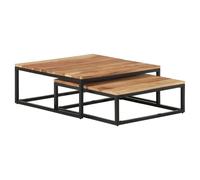 Nesting Coffee Tables Natural Mango Wooden Black Iron Base 70x68x27/60x60x21cm